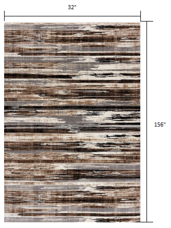 3' X 5' Beige Striped Power Loom Area Rug