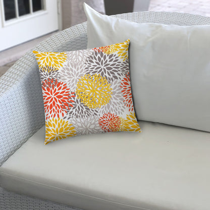 14" X 20" Gray And White Blown Seam Floral Lumbar Indoor Outdoor Pillow
