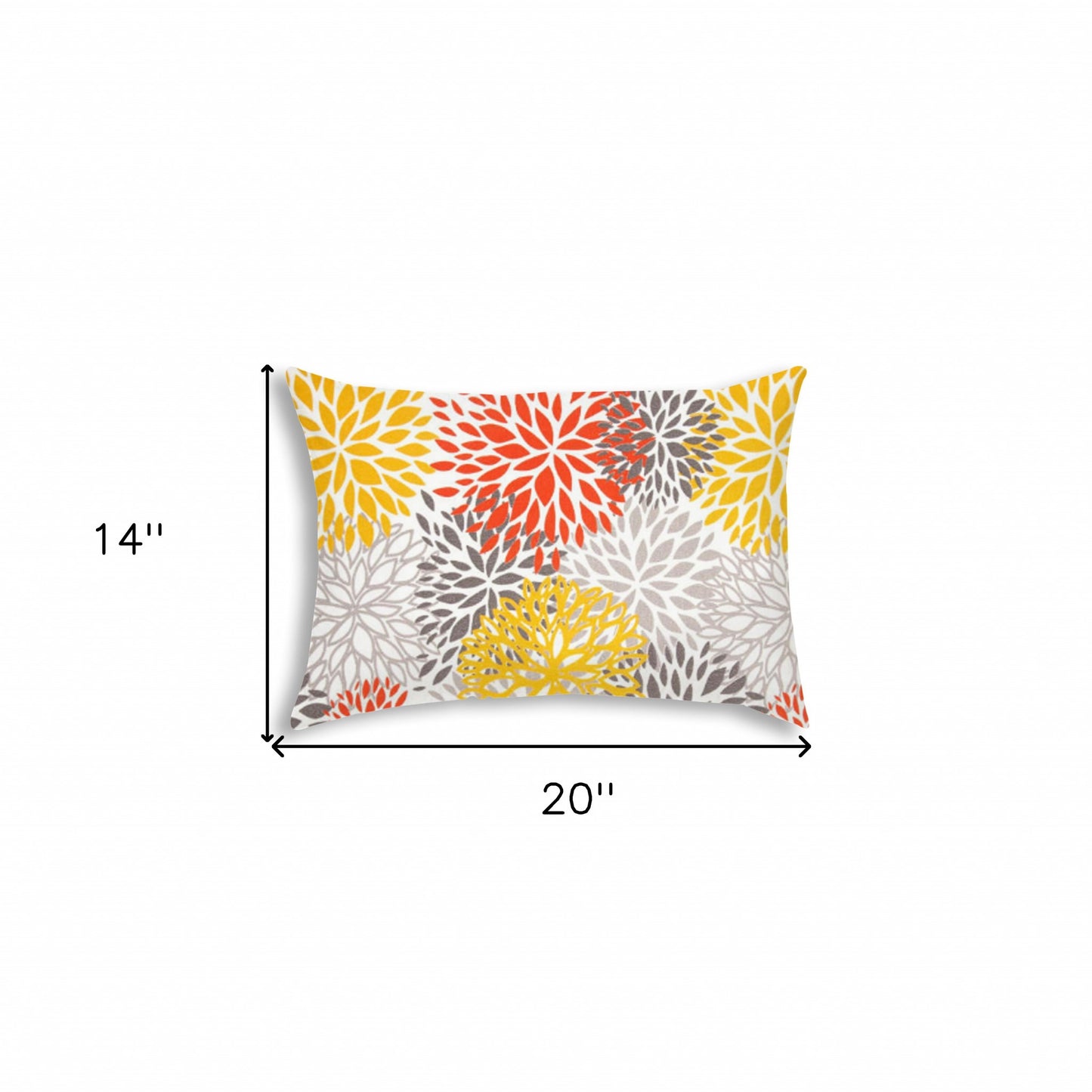 14" X 20" Gray And White Blown Seam Floral Lumbar Indoor Outdoor Pillow