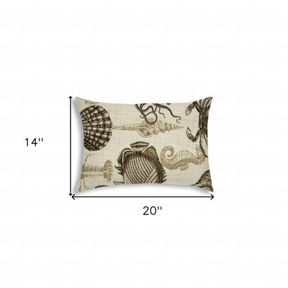 14" X 20" Brown And Natural Brown Seashells Blown Seam Nautical Lumbar Indoor Outdoor Pillow