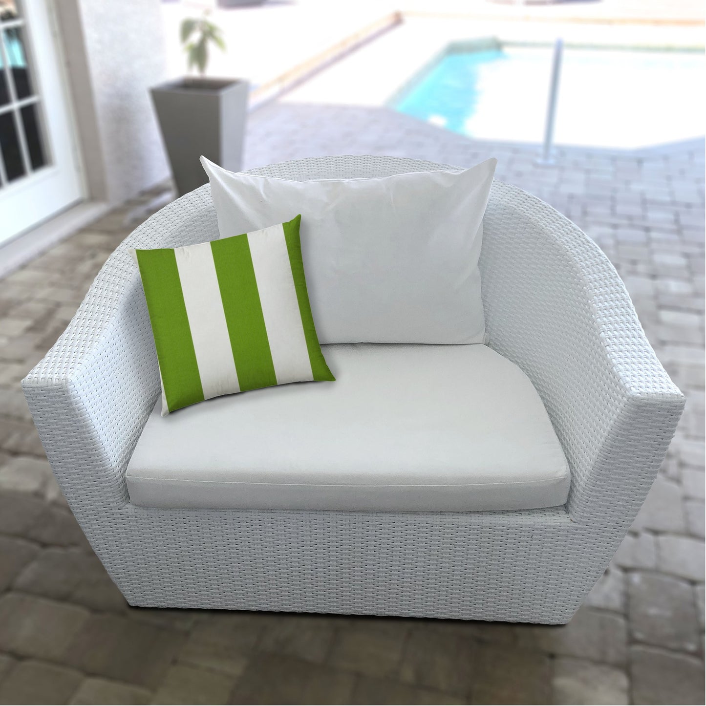 14" X 20" Green And Ivory Blown Seam Striped Lumbar Indoor Outdoor Pillow