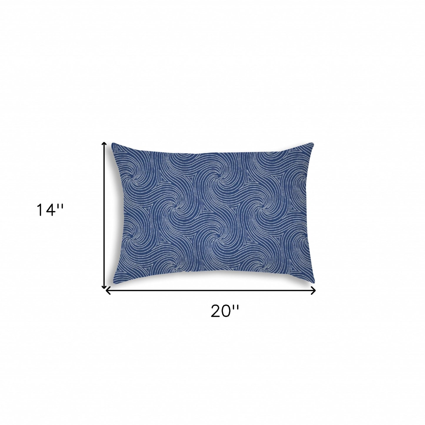14" X 20" Blue And White Blown Seam Swirl Lumbar Indoor Outdoor Pillow