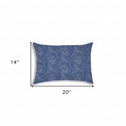14" X 20" Blue And White Blown Seam Swirl Lumbar Indoor Outdoor Pillow