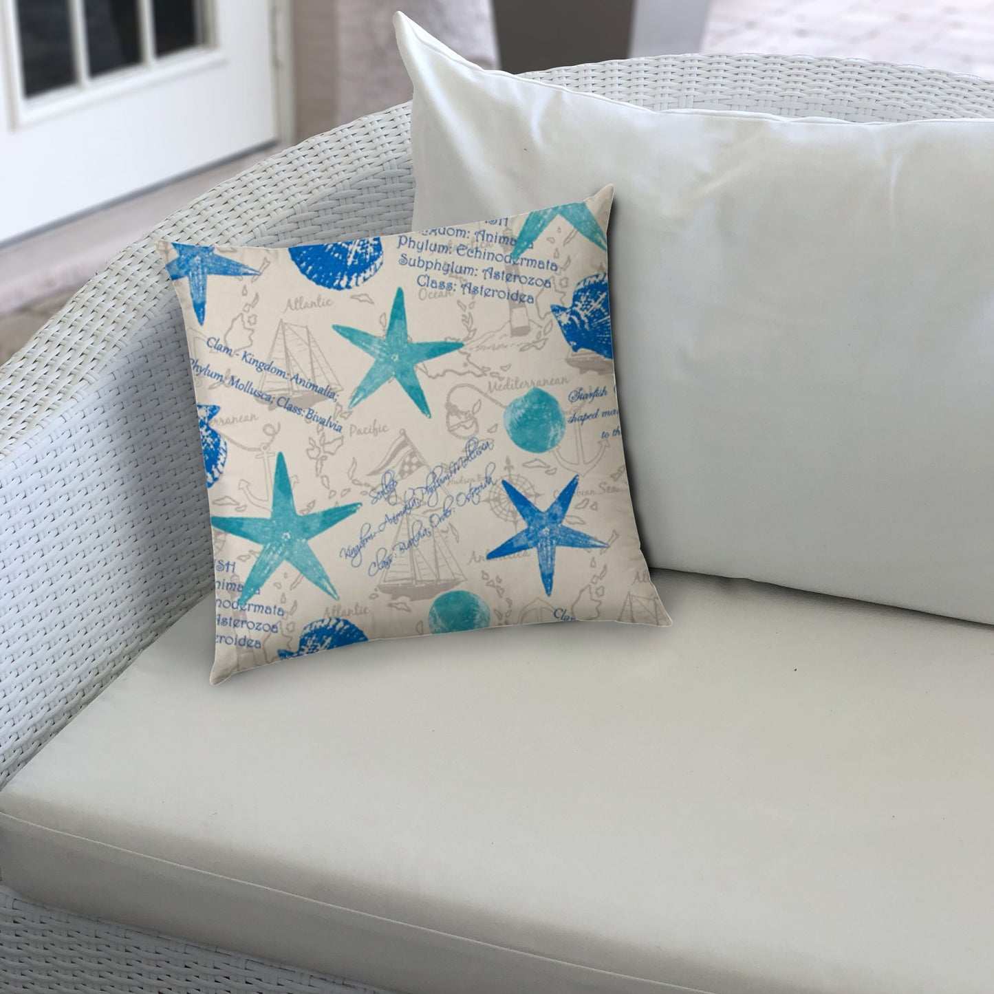 14" X 20" Blue And Gray Boat Blown Seam Coastal Lumbar Indoor Outdoor Pillow