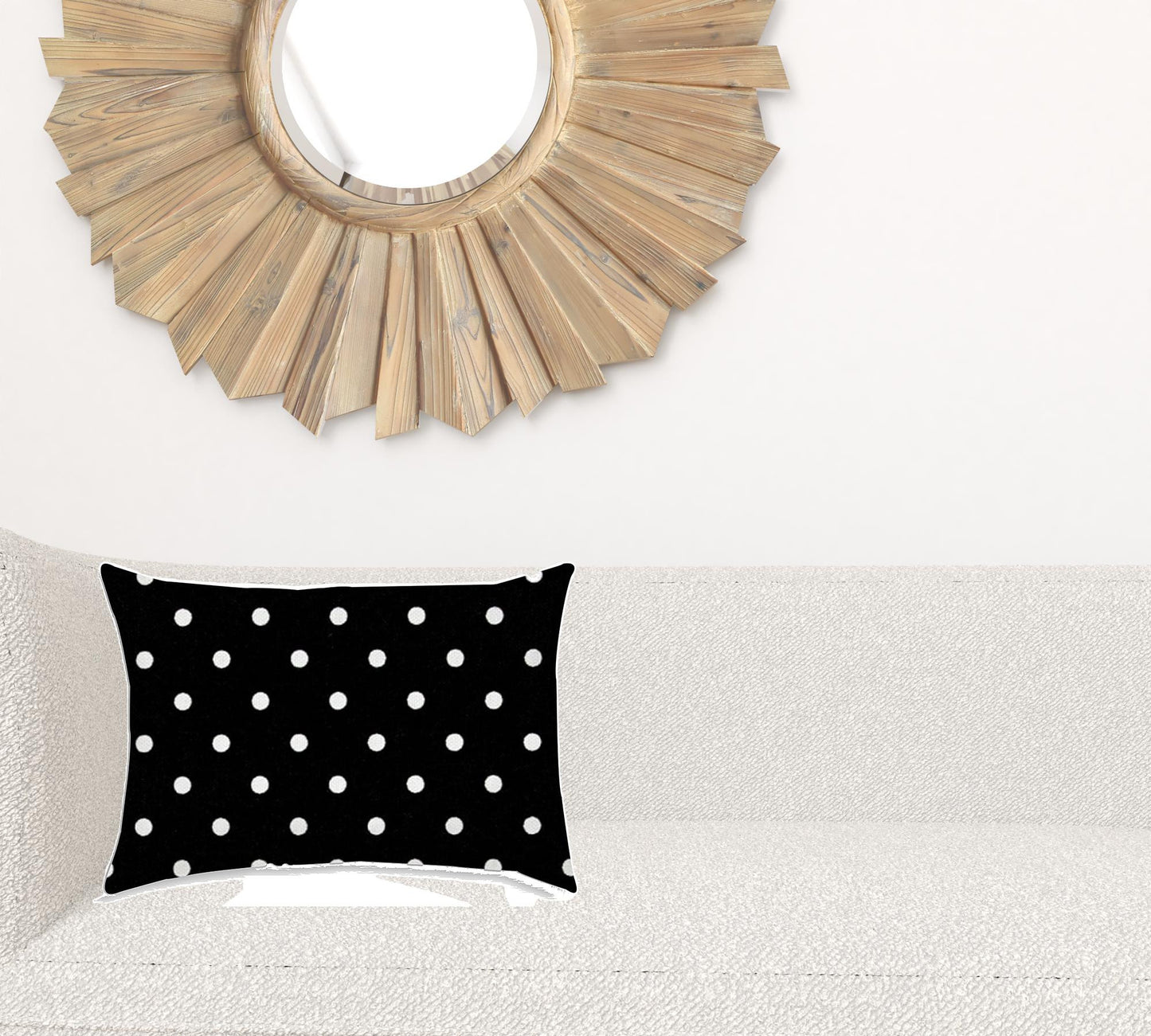 14" X 20" Black And White Blown Seam Polka Dots Lumbar Indoor Outdoor Pillow