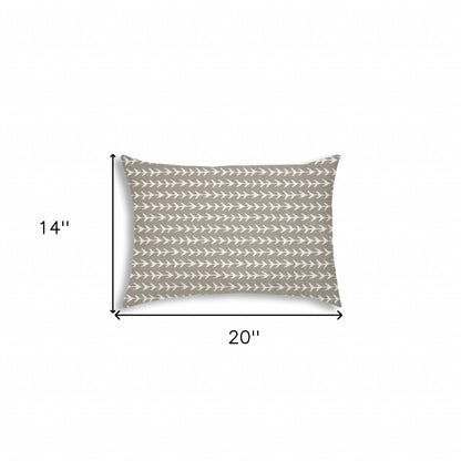 14" X 20" Taupe And White Blown Seam Geometric Lumbar Indoor Outdoor Pillow