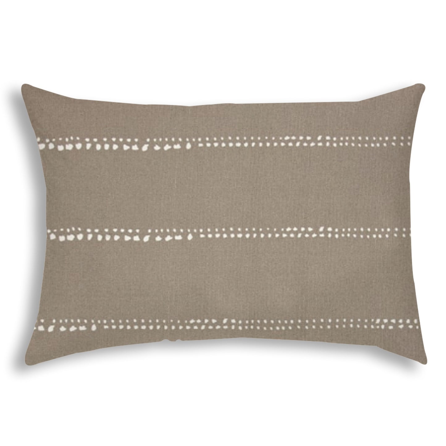 14" X 20" Taupe And White Blown Seam Polka Dots Lumbar Indoor Outdoor Pillow