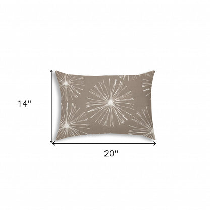 14" X 20" Taupe And White Blown Seam Floral Lumbar Indoor Outdoor Pillow