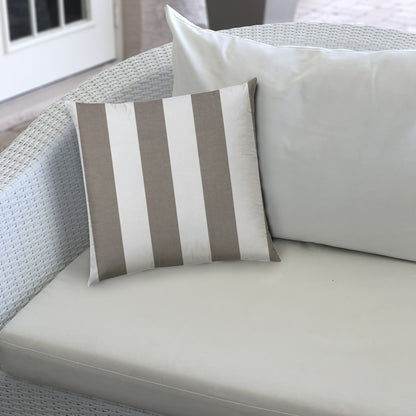 14" X 20" Taupe And Ivory Blown Seam Striped Lumbar Indoor Outdoor Pillow
