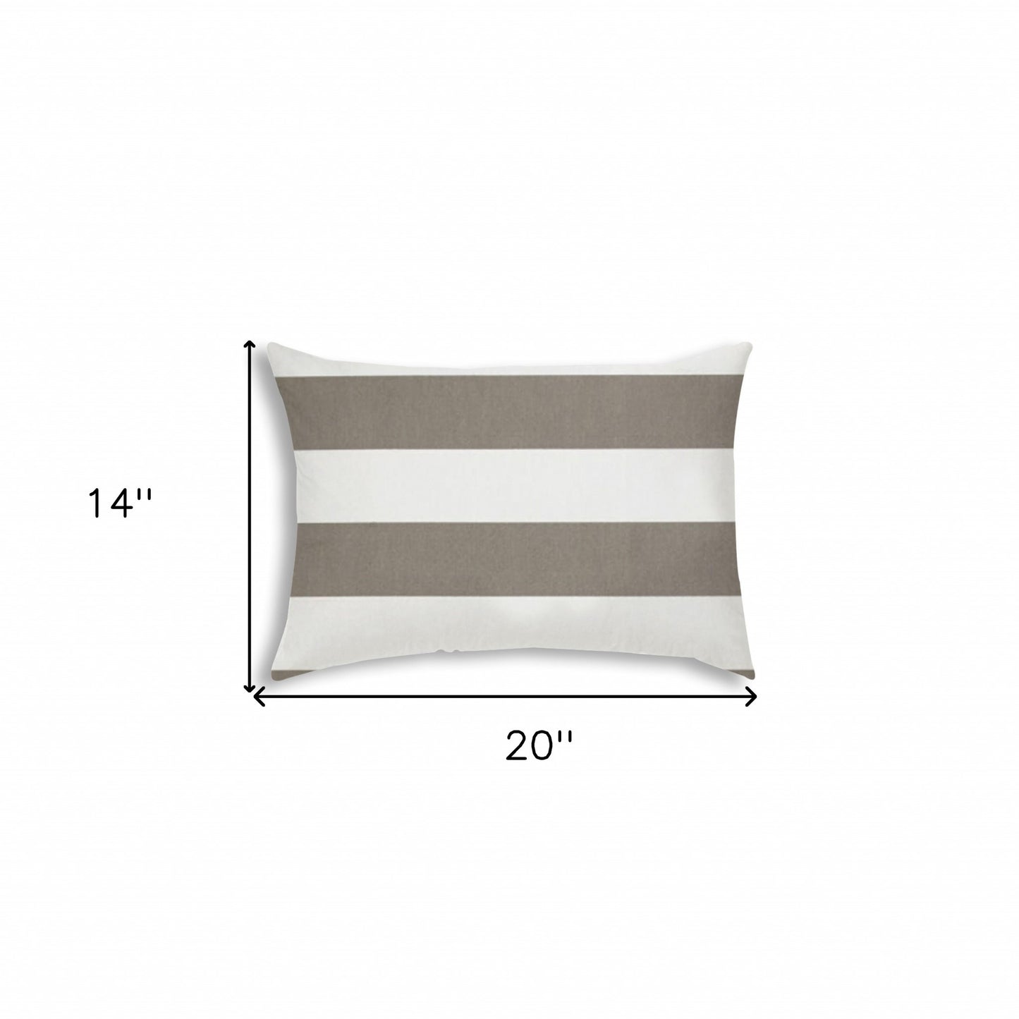 14" X 20" Taupe And Ivory Blown Seam Striped Lumbar Indoor Outdoor Pillow