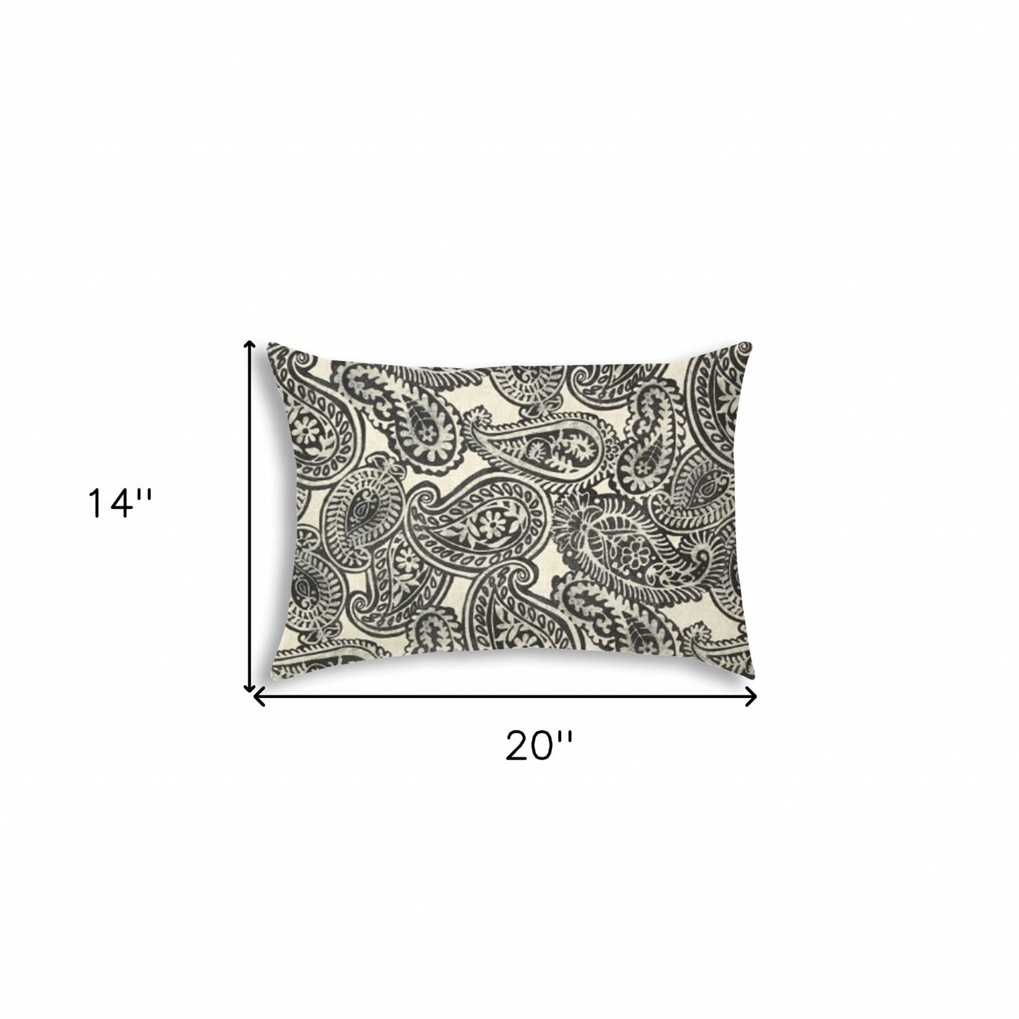 14" X 20" Gray And Cream Blown Seam Paisley Lumbar Indoor Outdoor Pillow