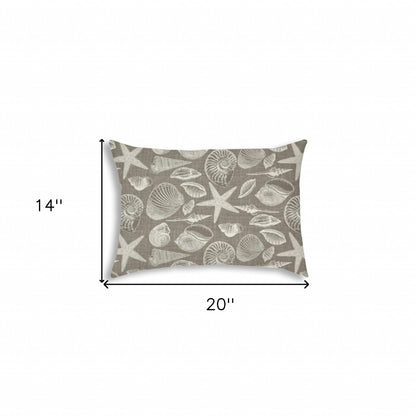 14" X 20" Cream And Gray Seashells Blown Seam Nautical Lumbar Indoor Outdoor Pillow
