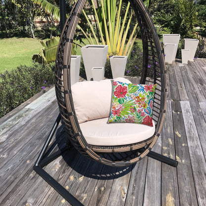 17" X 17" White And Green Blown Seam Floral Lumbar Indoor Outdoor Pillow
