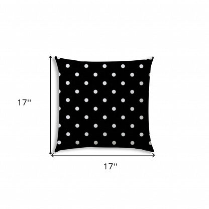 17" X 17" Black And White Blown Seam Polka Dots Lumbar Indoor Outdoor Pillow