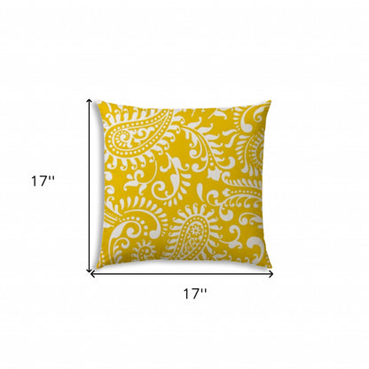17" X 17" Cream And White Blown Seam Paisley Lumbar Indoor Outdoor Pillow