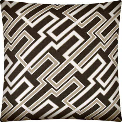 17" X 17" Taupe And Chocolate Blown Seam Trellis Lumbar Indoor Outdoor Pillow