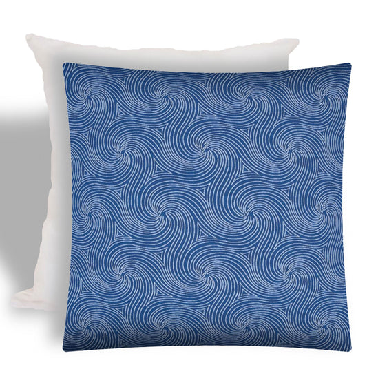17" X 17" Blue And White Zippered Swirl Throw Indoor Outdoor Pillow