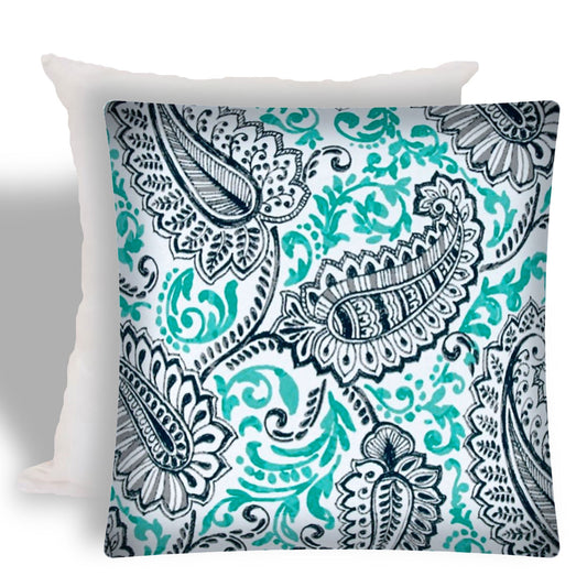 17" X 17" Navy Blue And White Zippered Paisley Throw Indoor Outdoor Pillow