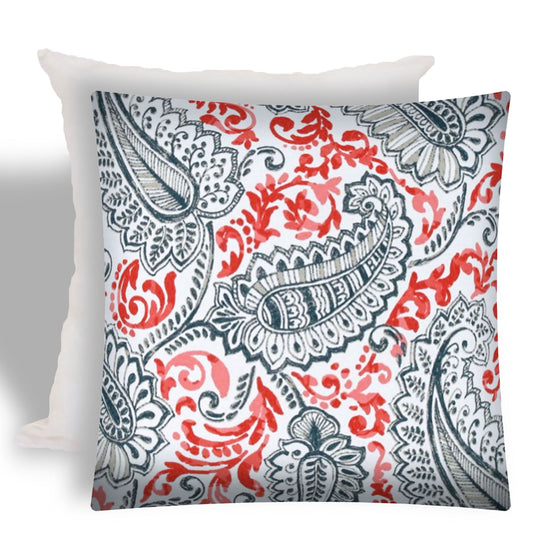 17" X 17" Coral And White Zippered Paisley Throw Indoor Outdoor Pillow