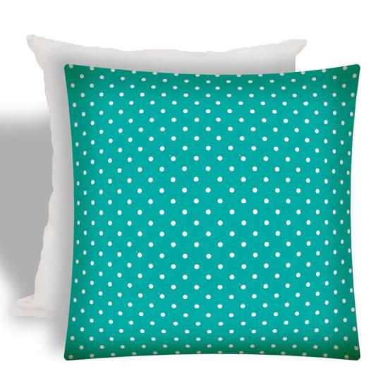 17" X 17" Turquoise Zippered Polka Dots Throw Indoor Outdoor Pillow