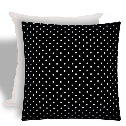 17" X 17" Black And White Zippered Polka Dots Throw Indoor Outdoor Pillow