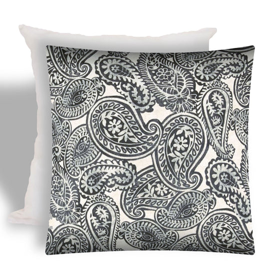 17" X 17" Gray And Cream Zippered Paisley Throw Indoor Outdoor Pillow