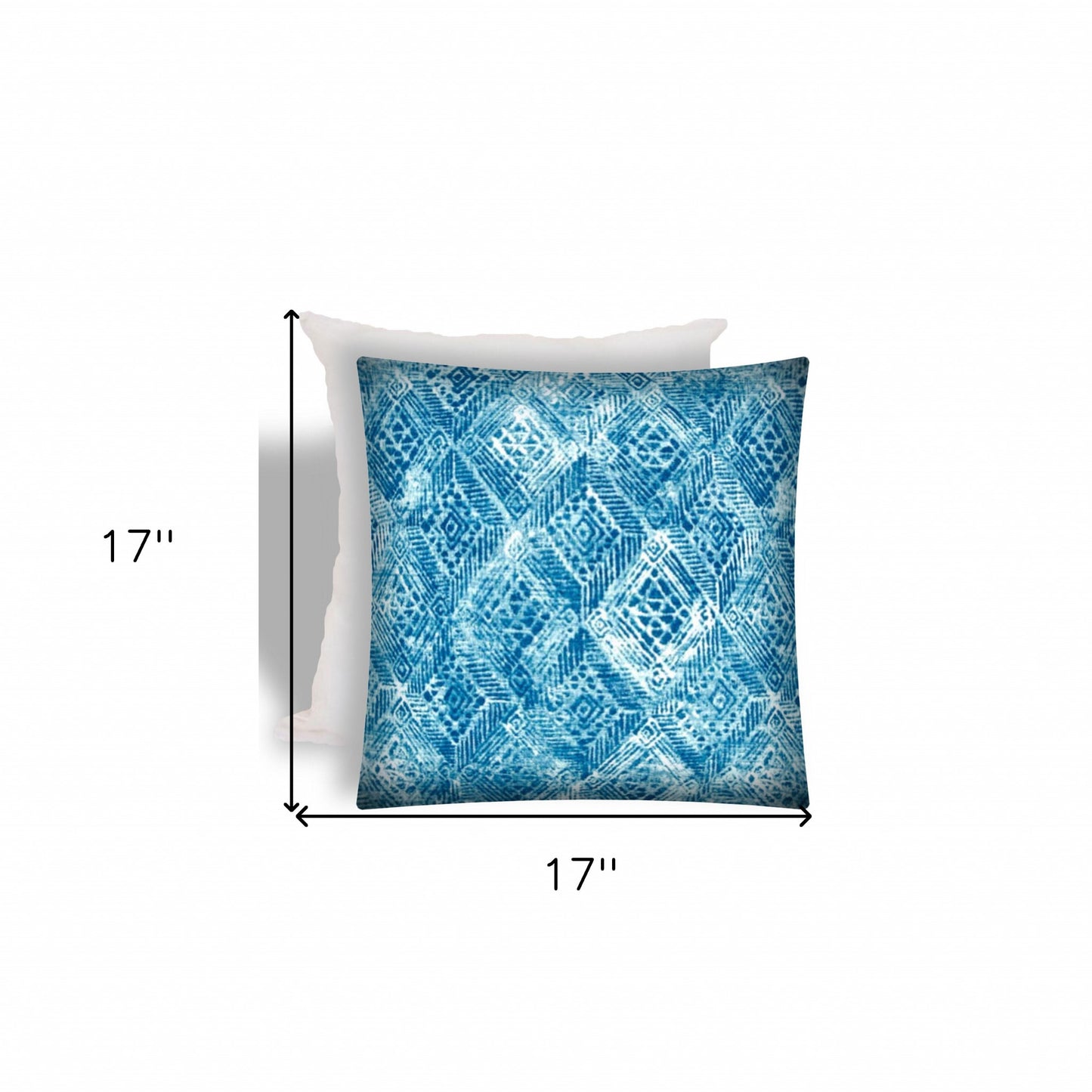 17" X 17" Blue And White Zippered Ikat Throw Indoor Outdoor Pillow