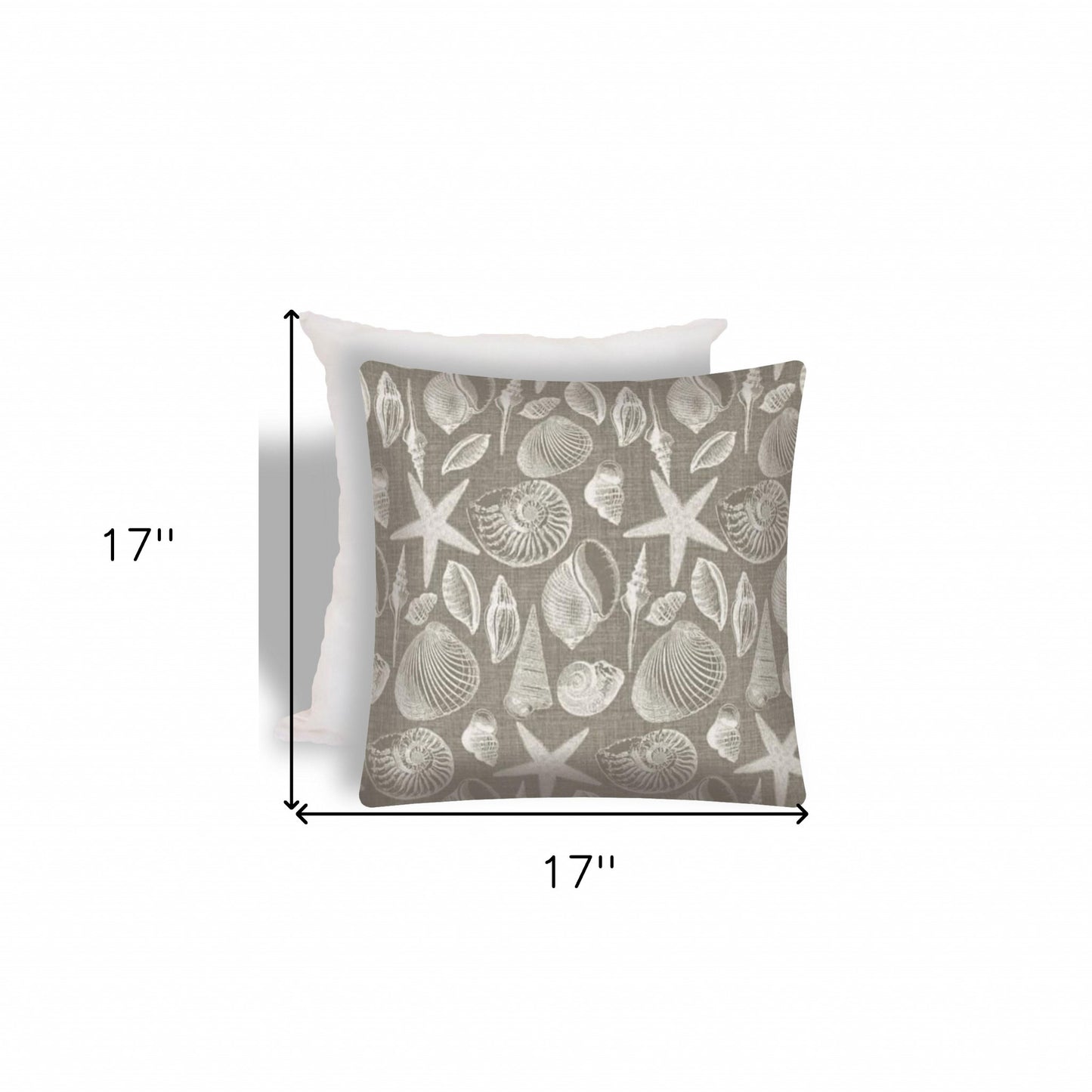 17" X 17" Cream And Gray Seashells Zippered Nautical Throw Indoor Outdoor Pillow