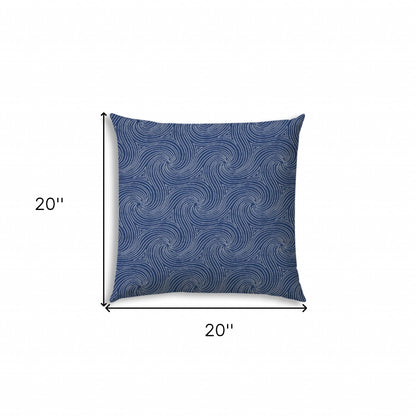 20" X 20" Blue And White Blown Seam Swirl Throw Indoor Outdoor Pillow