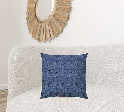 20" X 20" Blue And White Blown Seam Swirl Throw Indoor Outdoor Pillow