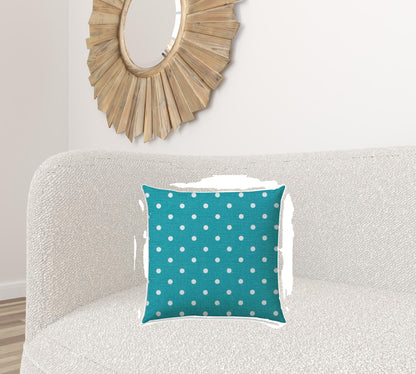 20" X 20" Turquoise Blown Seam Polka Dots Throw Indoor Outdoor Pillow