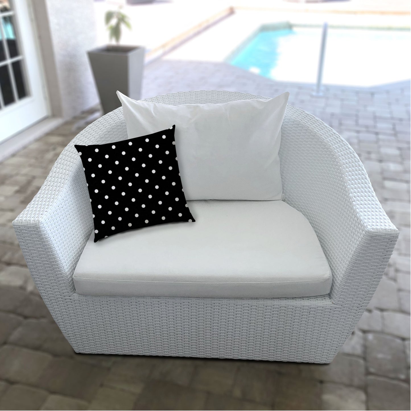 20" X 20" Black And White Blown Seam Polka Dots Throw Indoor Outdoor Pillow