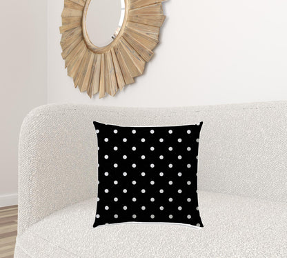 20" X 20" Black And White Blown Seam Polka Dots Throw Indoor Outdoor Pillow
