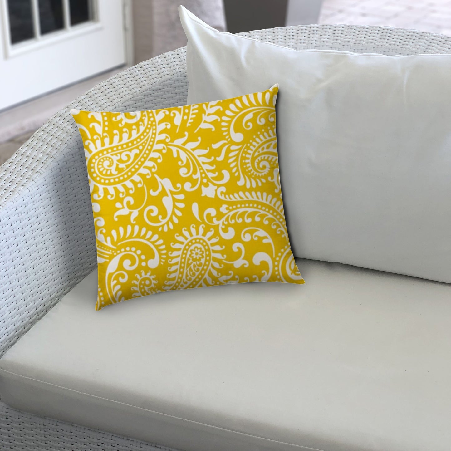 20" X 20" Cream And White Blown Seam Paisley Throw Indoor Outdoor Pillow