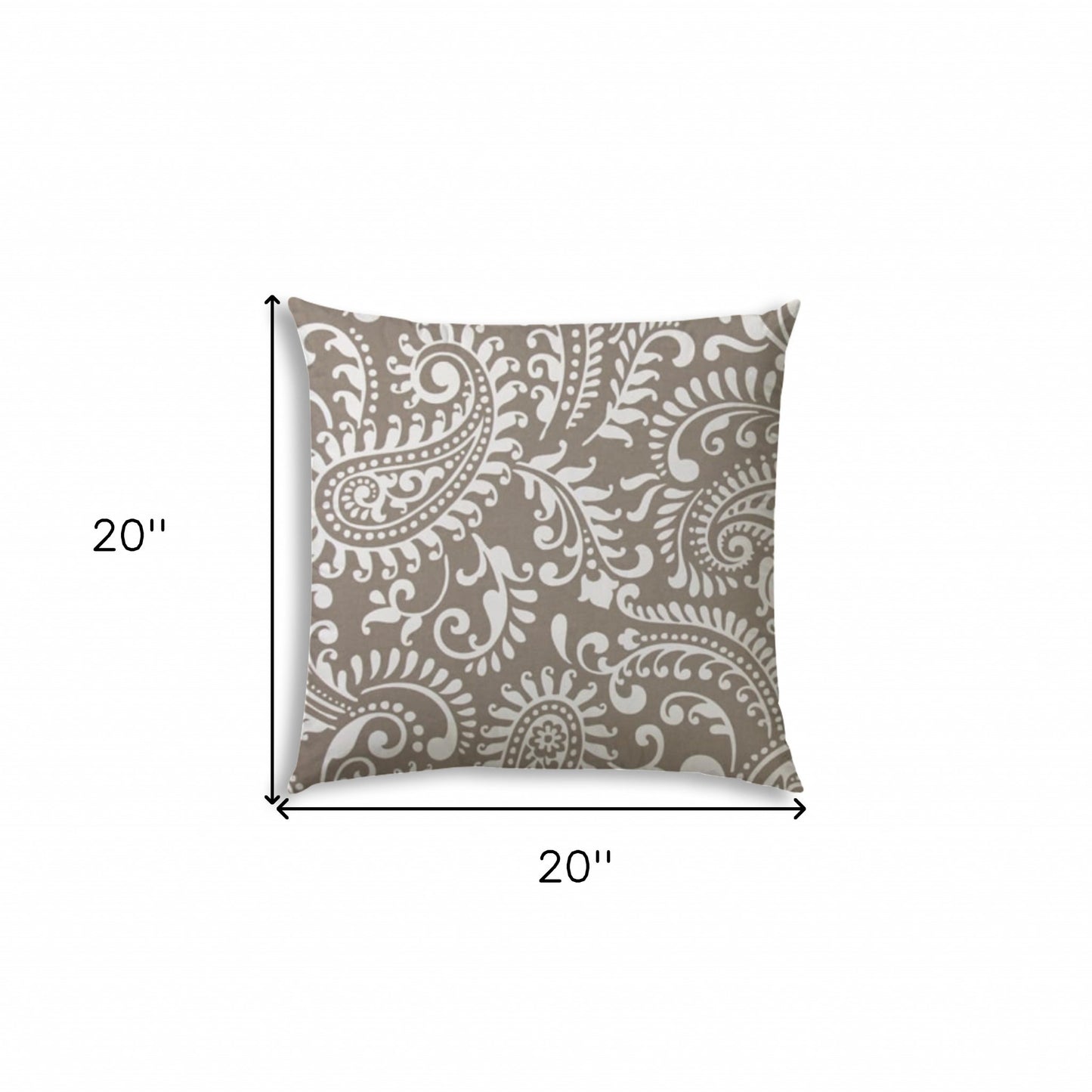 20" X 20" Taupe And White Blown Seam Paisley Throw Indoor Outdoor Pillow