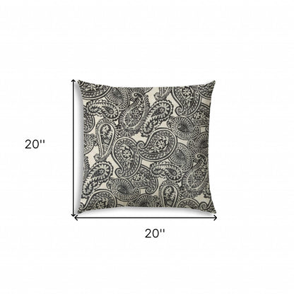 20" X 20" Gray And Cream Blown Seam Paisley Throw Indoor Outdoor Pillow