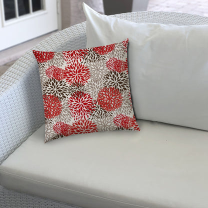20" X 20" Red And White Blown Seam Floral Throw Indoor Outdoor Pillow