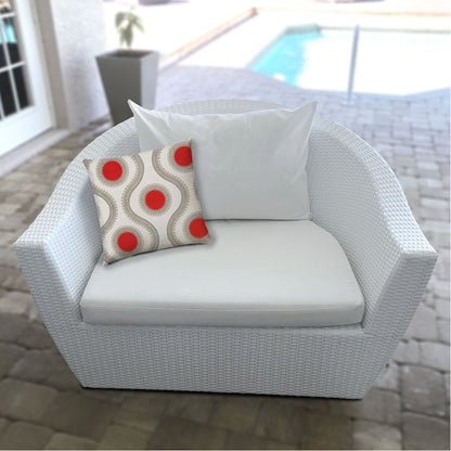 20" X 20" Coral And White Blown Seam Ogee Throw Indoor Outdoor Pillow