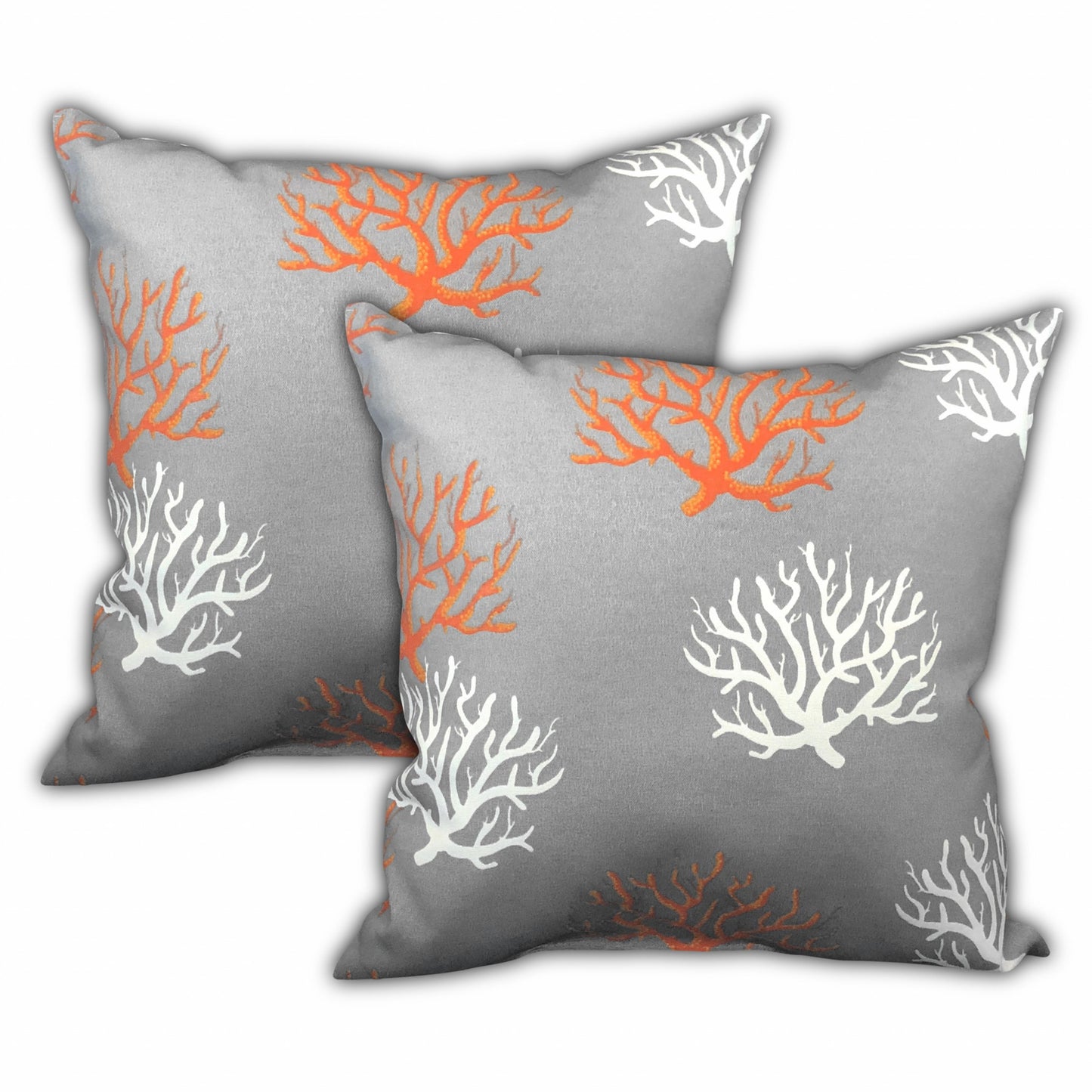 Set Of Three 18" X 18" Gray And White Corals Blown Seam Nautical Throw Indoor Outdoor Pillow