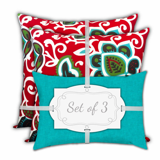 18" X 18" Turquoise And Green Zippered Floral Throw Indoor Outdoor Pillow
