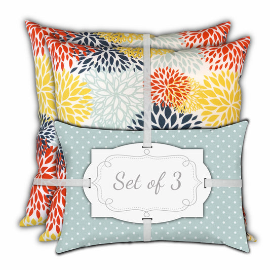 Set Of Three 18" X 18" Seafoam And White Zippered Floral Throw Indoor Outdoor Pillow