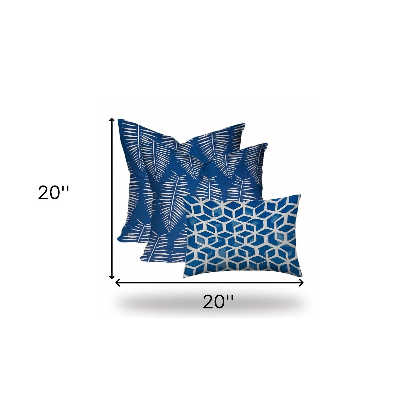 Set Of Three 20" X 20" Blue And White Enveloped Geometric Throw Indoor Outdoor Pillow