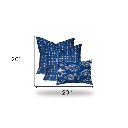 Set Of Three 20" X 20" Blue And White Zippered Gingham Throw Indoor Outdoor Pillow Cover