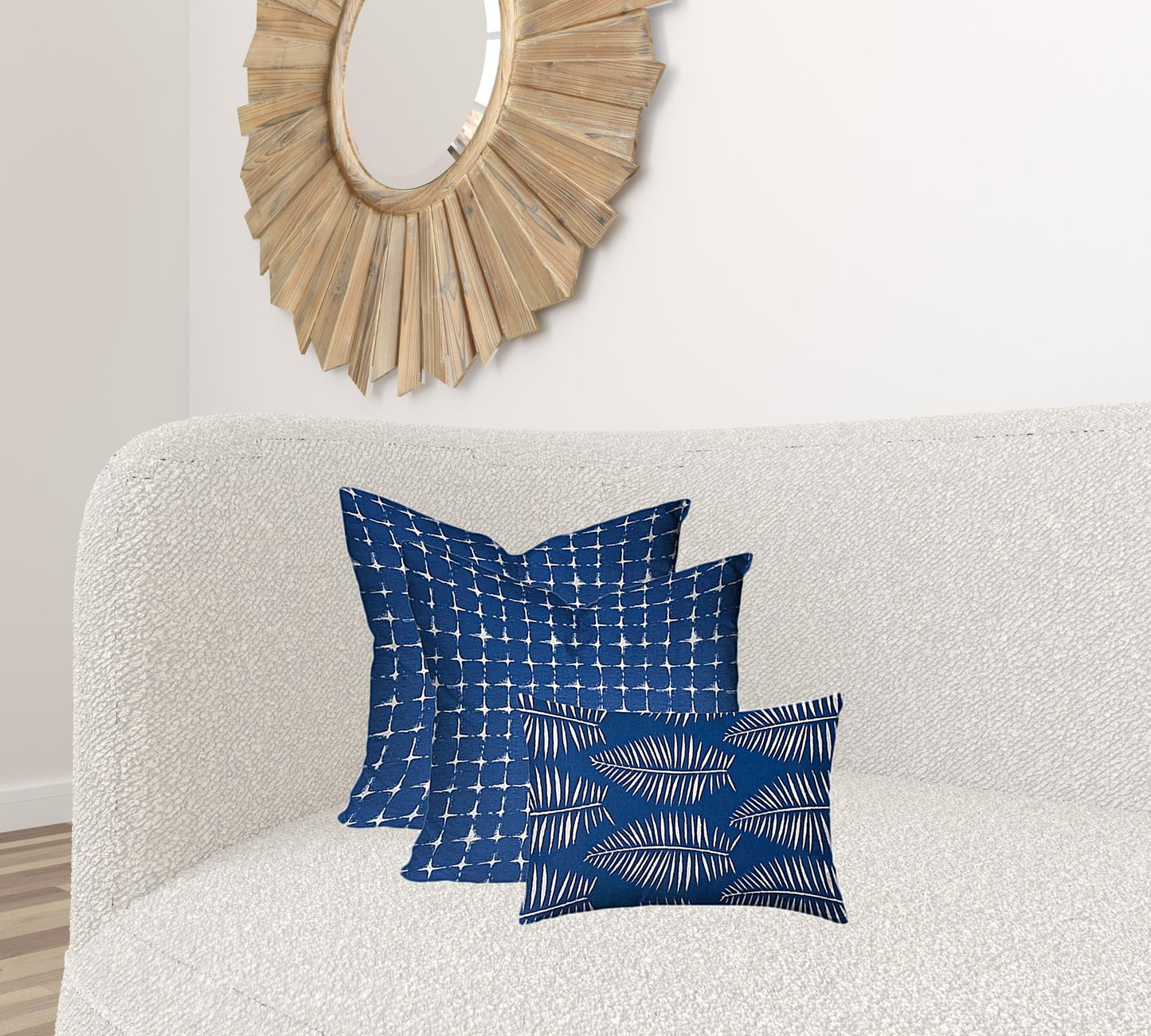 Set Of Three 20" X 20" Blue And White Zippered Gingham Throw Indoor Outdoor Pillow Cover