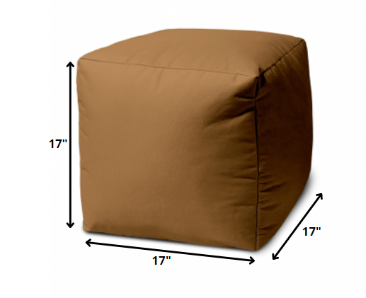 17" Cool Warm Mocha Brown Solid Color Indoor Outdoor Pouf Ottoman