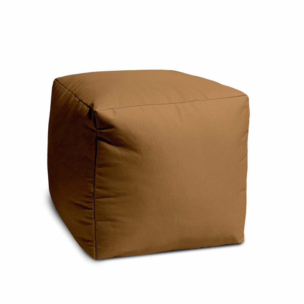 17" Cool Warm Mocha Brown Solid Color Indoor Outdoor Pouf Ottoman