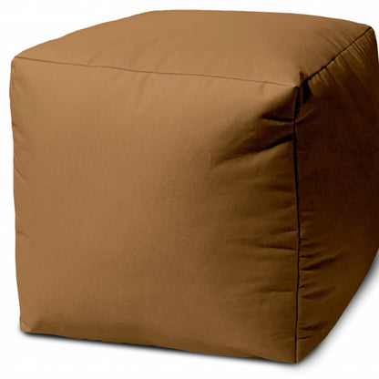 17" Cool Warm Mocha Brown Solid Color Indoor Outdoor Pouf Ottoman