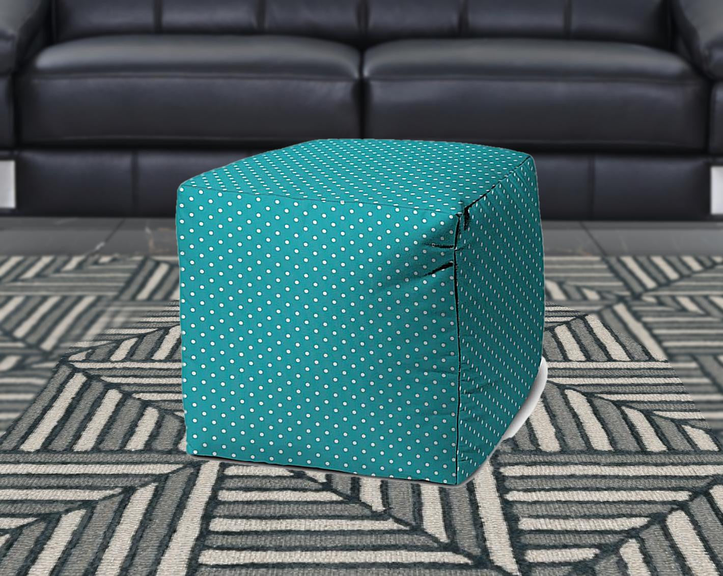 17" Yellow Polyester Cube Polka Dots Indoor Outdoor Pouf Ottoman