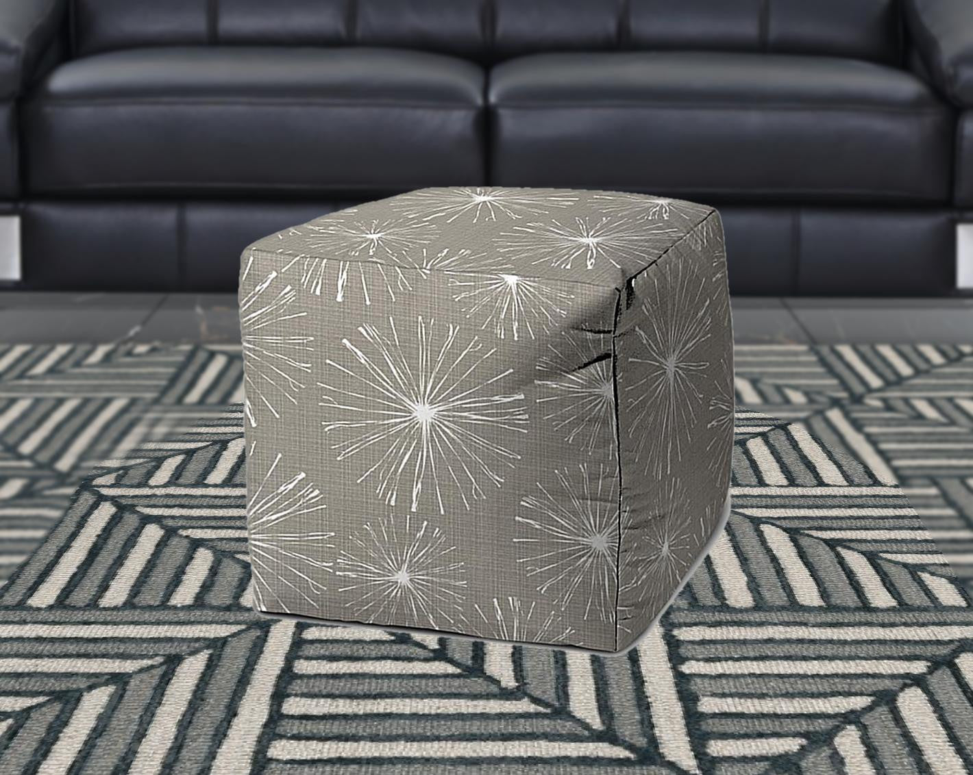 17" Blue Polyester Cube Geometric Indoor Outdoor Pouf Ottoman