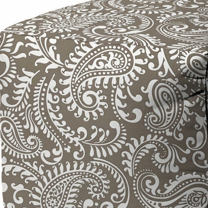 17" Taupe Polyester Cube Paisley Indoor Outdoor Pouf Ottoman